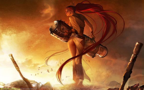 click to free download the wallpaper--Heavenly Sword Game Post in 1920x1200 Pixel, a Lady All Alone, Smoke Seems to be Puring from Her Weapon, She is Sexy and Dangerous - TV & Movies Post