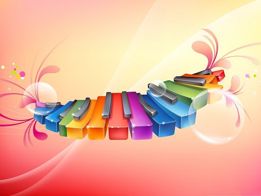 click to free download the wallpaper--High Quality Wide Wallpaper - Rainbow Piano Keyboards on Pink Background