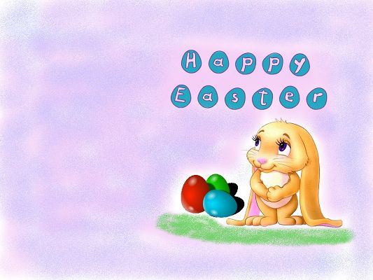 click to free download the wallpaper--Holiday Post, Easter Eggs Are Around the Cute Rabbit, She Will Spread Holiday Atmosphere
