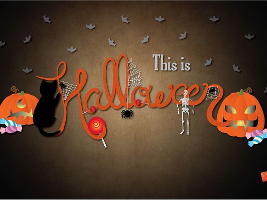 click to free download the wallpaper--Holiday Wallpaper, Halloween's Day, Scary Pumpkins and Black Mysterous Cats