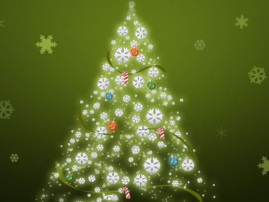 click to free download the wallpaper--Holiday Wallpaper, a Simple Christmas Tree, Snowflake as Background, Incredible Look