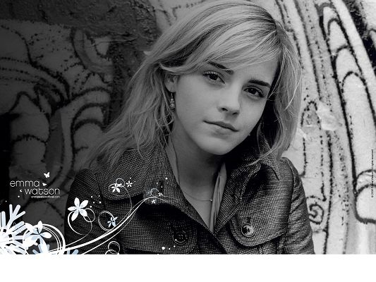 click to free download the wallpaper--Image of TV Show, Emma Watson in Black and White Style, is God's Sent Angel