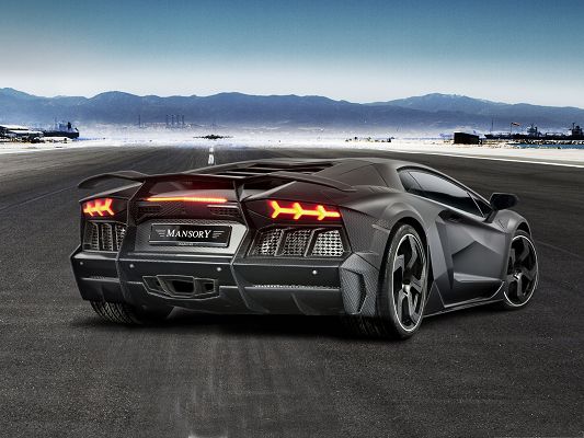 click to free download the wallpaper--Lamborghini Aventador LP700, Decent and Super Car in the Stop, Tall Hills Faraway