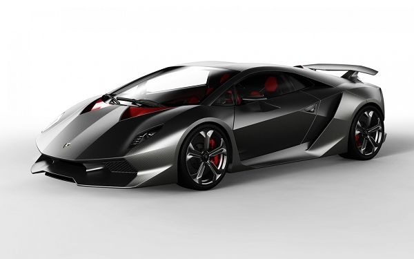click to free download the wallpaper--Lamborghini Concept Car, Gray Sesto Elemento on White Background