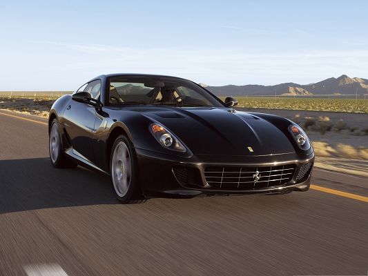 Luxurious Cars as Wallpaper, Black Ferrari Sport Car in Pretty Full Speed, Incredible Look