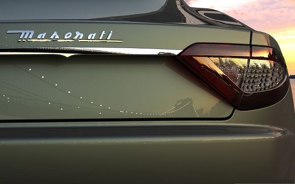 click to free download the wallpaper--Maserati Car as Background, Super and Stylish Symbol, Beautiful Bridge Reflected