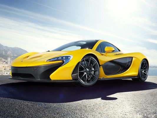 click to free download the wallpaper--McLaren P1 Supercar 2014, Yellow Decent Car in Sunshine, Great in Look
