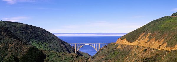 click to free download the wallpaper--Natural Scenery images - The Incredibly Blue Sea and Sky, a Bridge Between the Green Hills 
