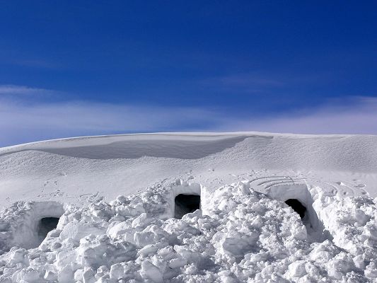 click to free download the wallpaper--Nature Landscape Pic, Snow Caves, the Blue Sky, White and Pure World
