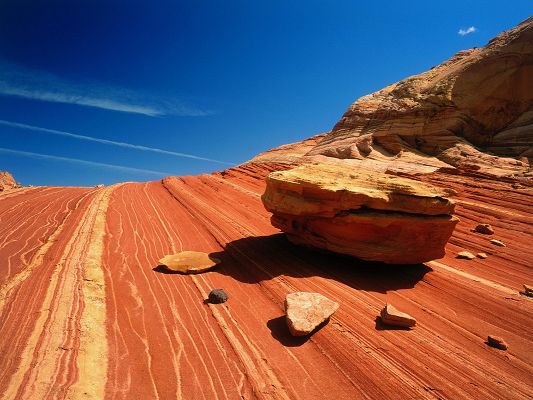 click to free download the wallpaper--Nature Landscape Post, Hot and Red Rocks All Over the Hills, Looking Great 
