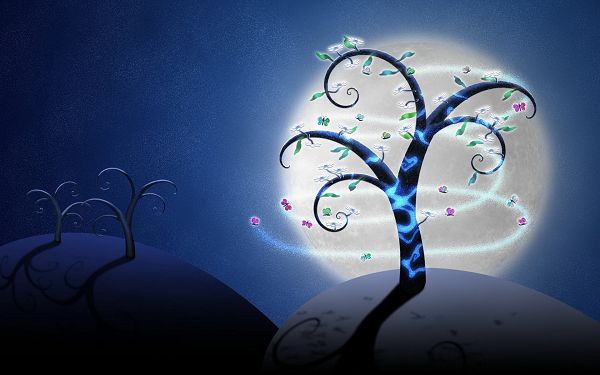 click to free download the wallpaper--Night Dreams Post in 1920x1200 Pixel, Branches Are Stretching the Arms as Freely as They Want, Hope You Enjoy the Dreamy Scene - HD Creative Wallpaper