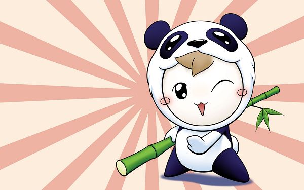 click to free download the wallpaper--Onion Bulb in Panda Suit and Bamboo, You Are Cute and Sweet to Blink Your Eyes - HD Cartoon Wallpaper