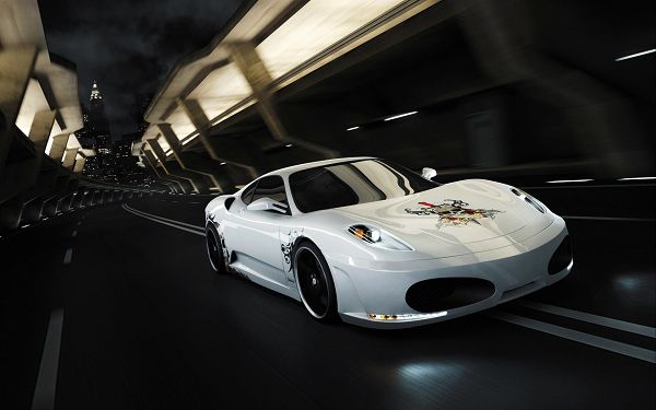 click to free download the wallpaper--Pics of Cars - Ferrari Calavera Post in Pixel of 1920x1200, a White Super Car in Black Tunnel, It is Much Favored