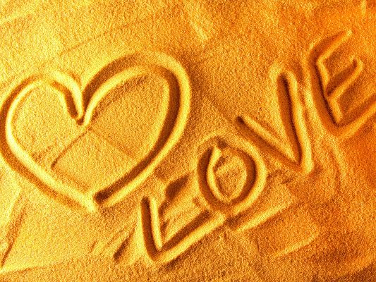 click to free download the wallpaper--Pics of Nature Landscape, Love Written on Sand, Golden and Hot