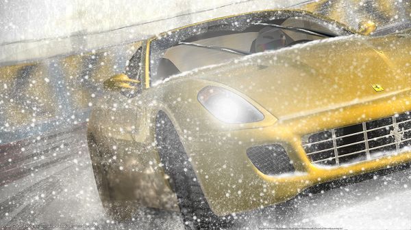 click to free download the wallpaper--Project Gotham Racing Game Post in Pixel of 1920x1080, a Yellow and Decent Car Running in Snowy World, Overall Look is Improved - HD Cars Wallpaper