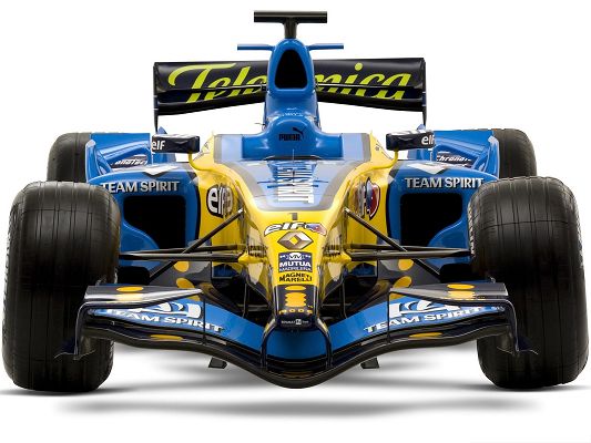 click to free download the wallpaper--Race Cars Picture, Blue Renault F1 Car on White Background, Nice Look