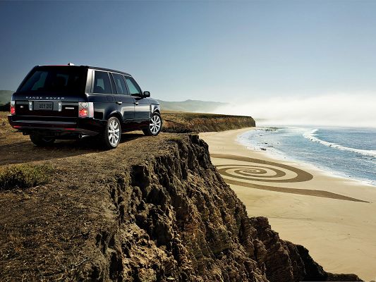 Range Rover Car Wallpaper, Super Car Standing High, in Front of the Sea