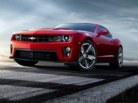 Red Chevrolet Wallpaper, Decent and Super Car on Black Road, Great in Look