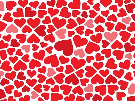 click to free download the wallpaper--Romantic Post, Red Hearts in Various Sizes, Red to Pink, Seem on the Move