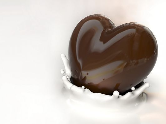 Romantic Wallpaper, the Chocolate Heart is Jumping Into Milk Splash, Feel Loved