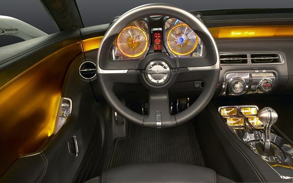 click to free download the wallpaper--Super Cars Image, Great Car Interior, Golden Lights, Decent and Impressive Look