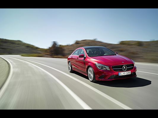 click to free download the wallpaper--Super Cars Image of Mercedes Benz CLA, on Straight Road, Feeling Safe Enough