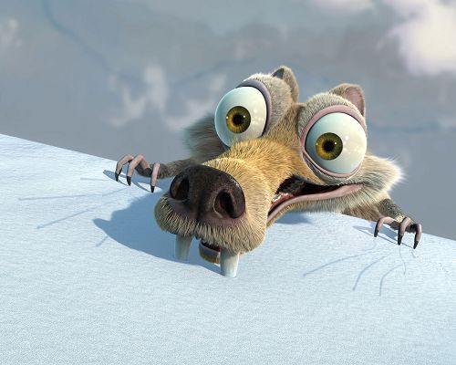 click to free download the wallpaper--TV & Movies Post, Scrat in Ice Age, Teeth Stuck Deep to Stop Falling
