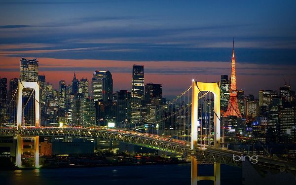 click to free download the wallpaper--Tokyo Bridge Japan Post in 1920x1200 Pixel, All Lights Turned on at Night, Tokyo is Like a Sleepless City, Just Enjoy! - HD Natural Scenery Wallpaper