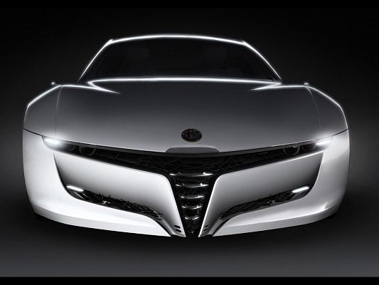 click to free download the wallpaper--Top Brand Cars Pic, Alfa Romeo in Front Angle, Sharp Eyes and Smooth Silhouette, a Super Car
