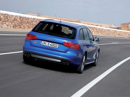 Top Cars Picture, Blue Audi S4 Avant Car on Straight Road, Amazing Look