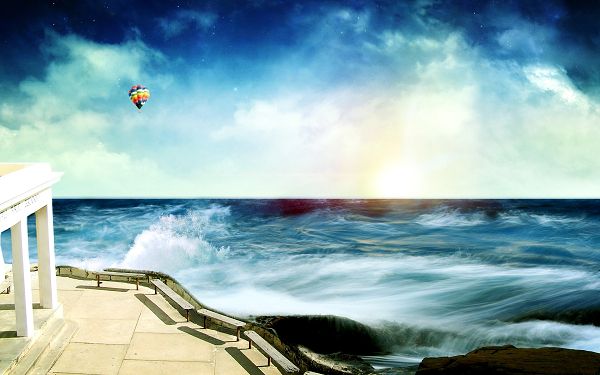 click to free download the wallpaper--Twisting and Boiling Sea, a Balloon in Slow Run, Piano Must be Producing Some Great Tone, Pray for Them - HD Natural Scenery Wallpaper