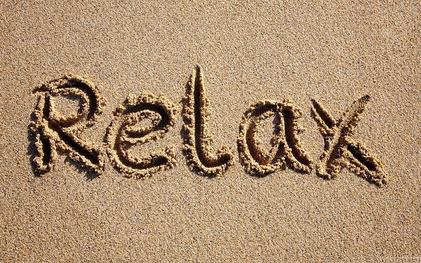 click to free download the wallpaper--Wallpaper Computer Background, Hand-Written Word on Beach Sand, Just Relax!