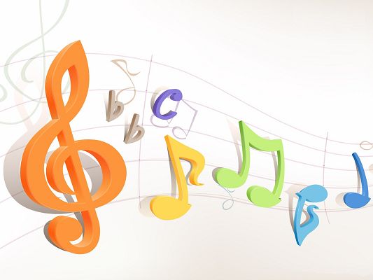 click to free download the wallpaper--Wallpaper for Computer, Colorful Musical Notes on White Background, Follow the Tone and Shake Your Body!