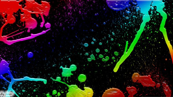 click to free download the wallpaper--Wallpaper for Computer - Colorful Splatter on Dark Background