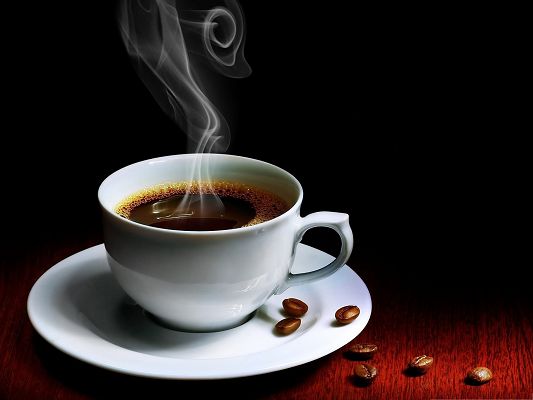 click to free download the wallpaper--Wallpaper for Computer, White Coffee Cup on Dark Background, Hand-Made Drink