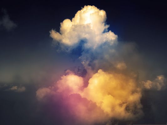 click to free download the wallpaper--Wallpaper for Desktop Computer, Rainbow Above Clouds, the Dark Sky