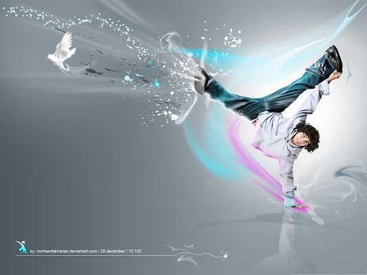 click to free download the wallpaper--Wallpaper for Widescreen HD - Man in Dance, Follow the Music