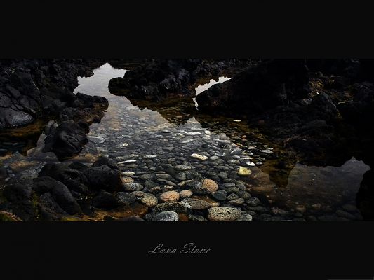 click to free download the wallpaper--Wallpaper for the Computer, Lava Stones in Shallow River