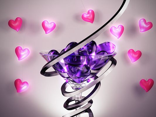 click to free download the wallpaper--Wallpaper of Romance, Lucky Hearts in Pink and Purple, Must be Precious