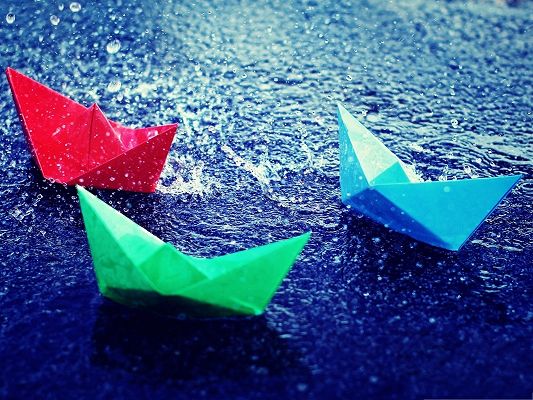 click to free download the wallpaper--Wallpapers and Backgrounds, Paper Boats in the Rain, Colorful and Attractive