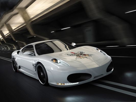 click to free download the wallpaper--White Supercar Wallpaper, Decent and Great Car in Full Speed, What a Scene!