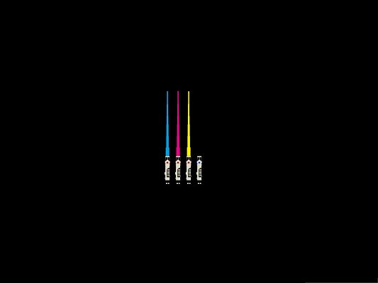 click to free download the wallpaper--Wide Wallpaper for Desktop - Lightsabers on Dark Background