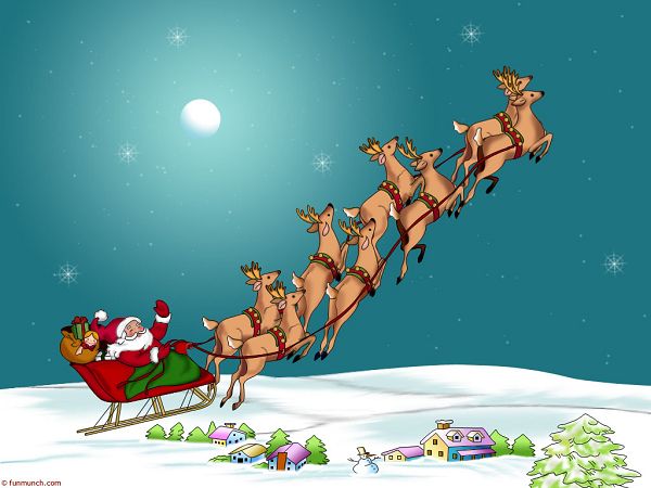 free wallpaper of Santa Claus and reindeers
 ,click to download