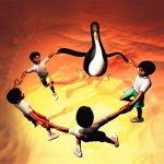 Free High Resolution 3d Cartoon Computer Wallpaper Dancing Penguin And Human 1600*1200(5)