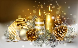 2016 Christmas Wallpaper Golden Candle and Tree with Snow (2)